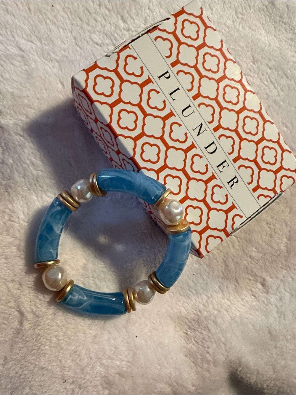 Plunder Blue Resin, Pearl & Gold-Tone Stretch Bracelet